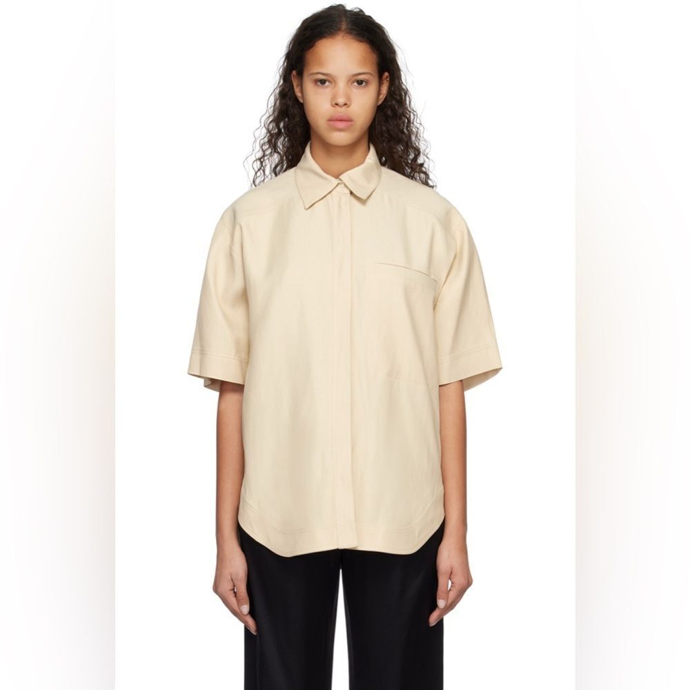 LouLou Studio NEW Moheli Viscose/Linen Short Sleeve Button Down Shirt Tan Sz XS